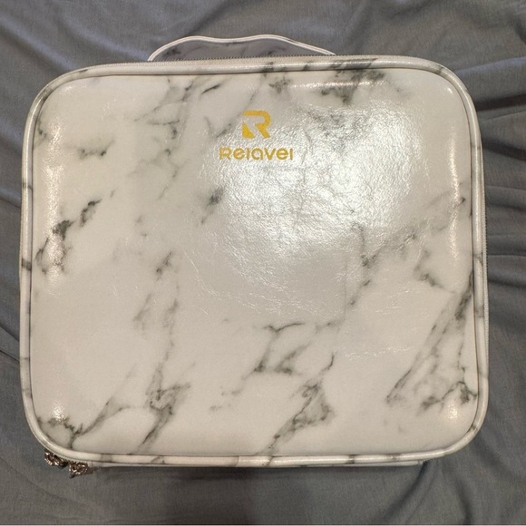 Relavel Marble Makeup Bag White Gray Zipper Handle Adjustable Compartment - Picture 5 of 10